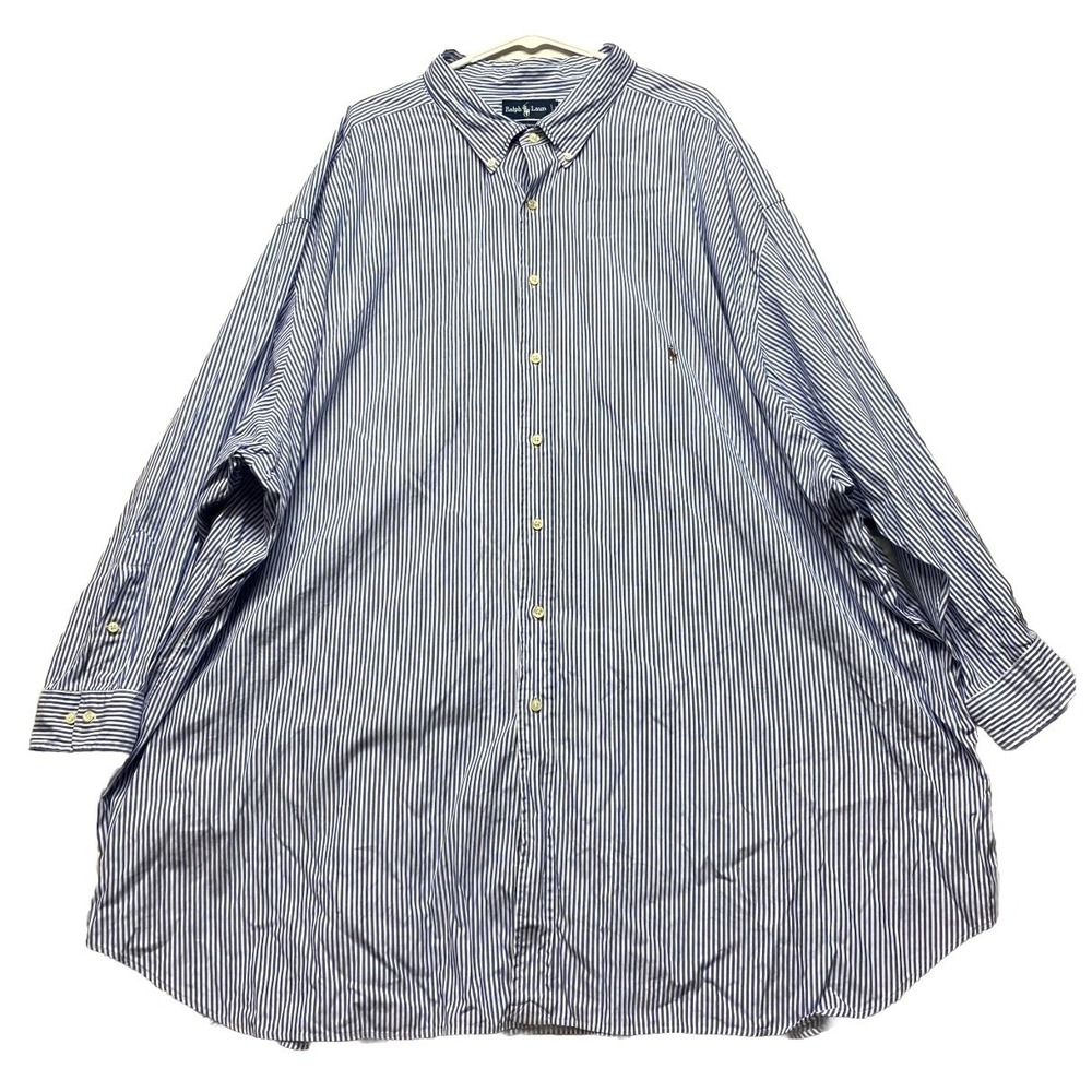 Ralph Lauren Dress Shirt Mens 22 35/36 Tall Blue White Striped Formal Office